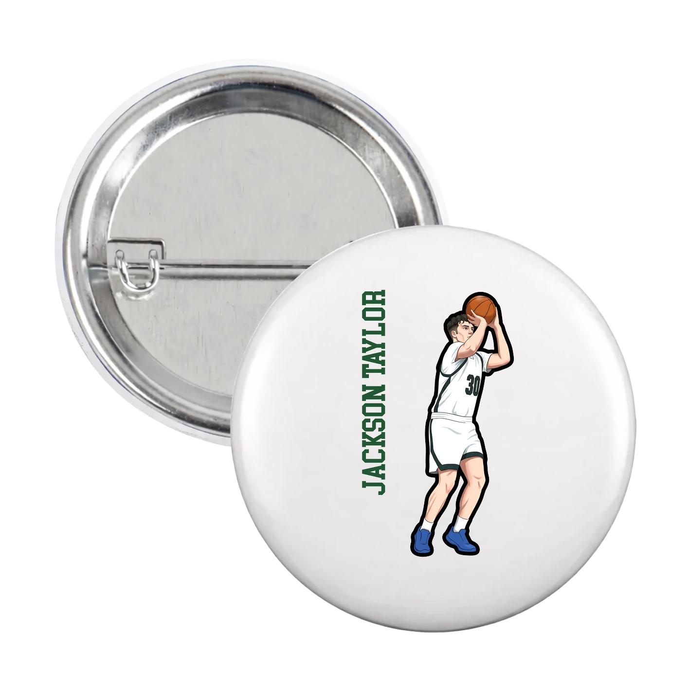 Game Day Button — Name Vertical in White