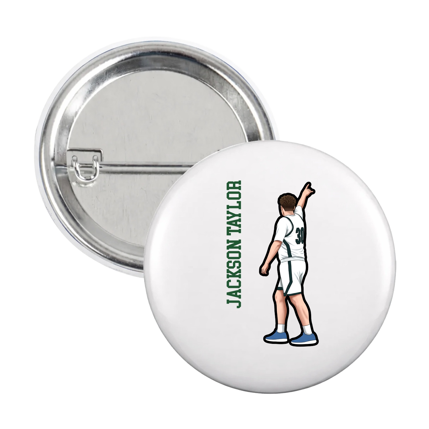 Game Day Button — Name Vertical in White