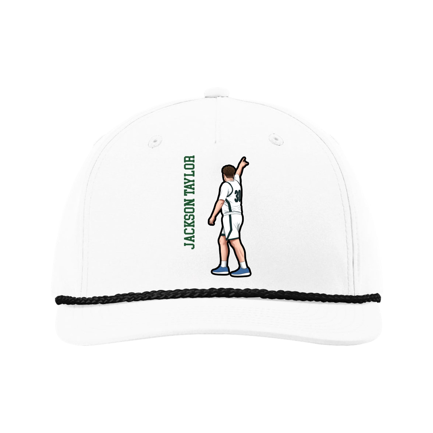 Five-Panel Classic Rope Cap — Name Vertical in White