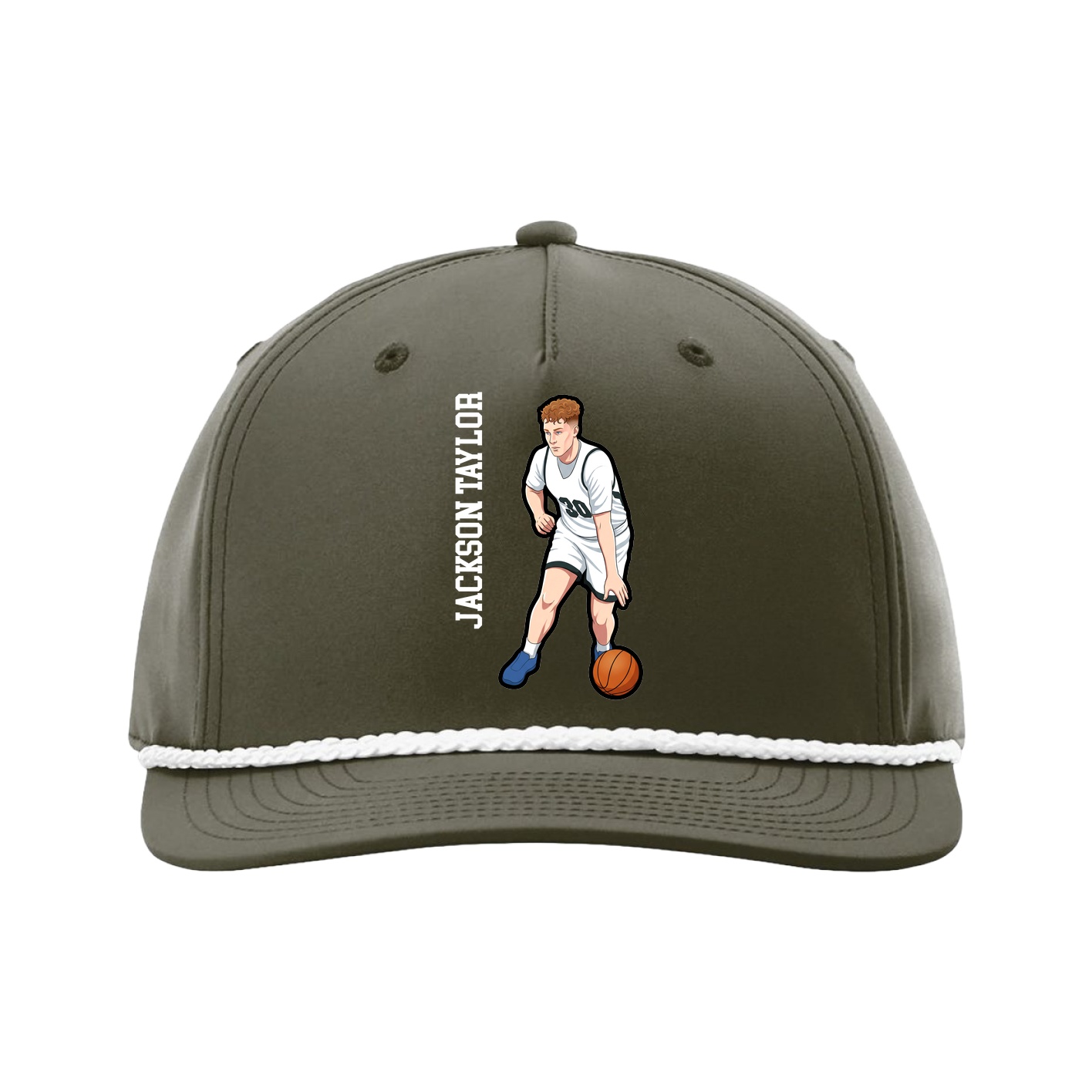Five-Panel Classic Rope Cap — Name Vertical in Green