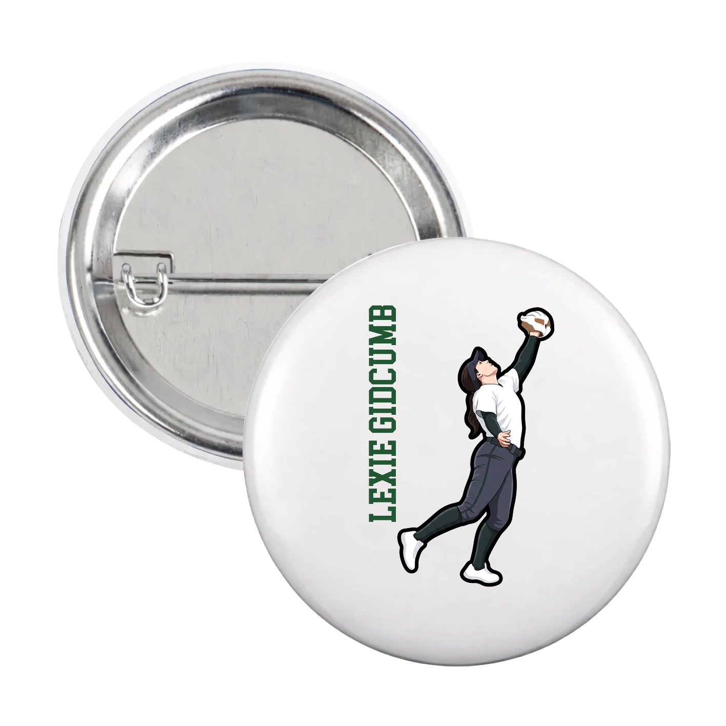 Game Day Button — Name Vertical in White
