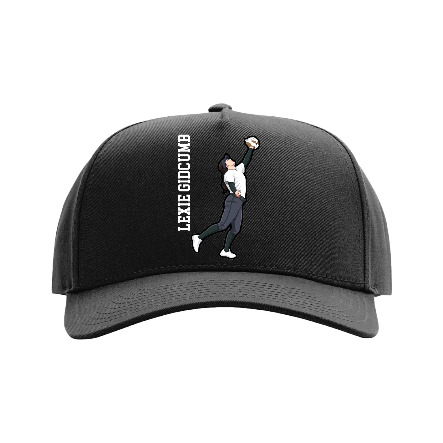 Full Fabric Five-Panel Champ Cap — Name Vertical in Black