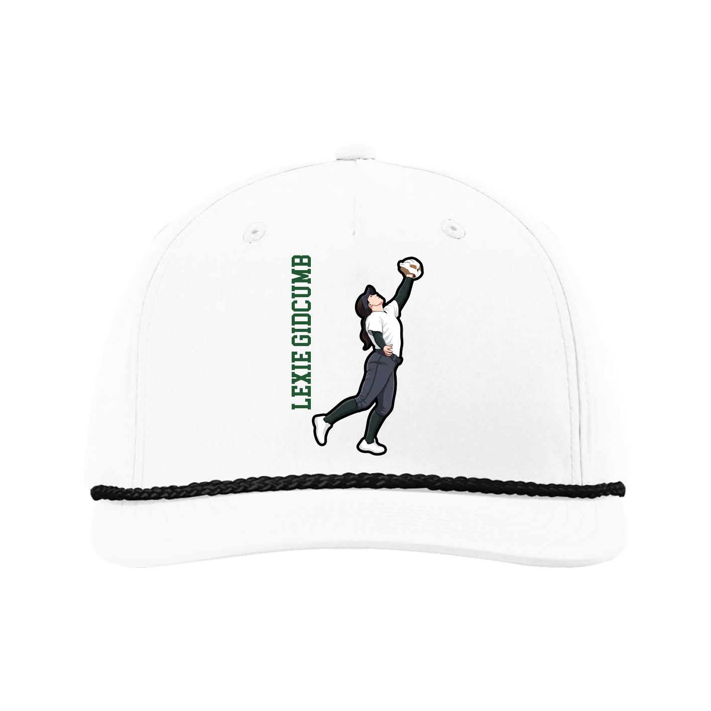 Five-Panel Classic Rope Cap — Name Vertical in White