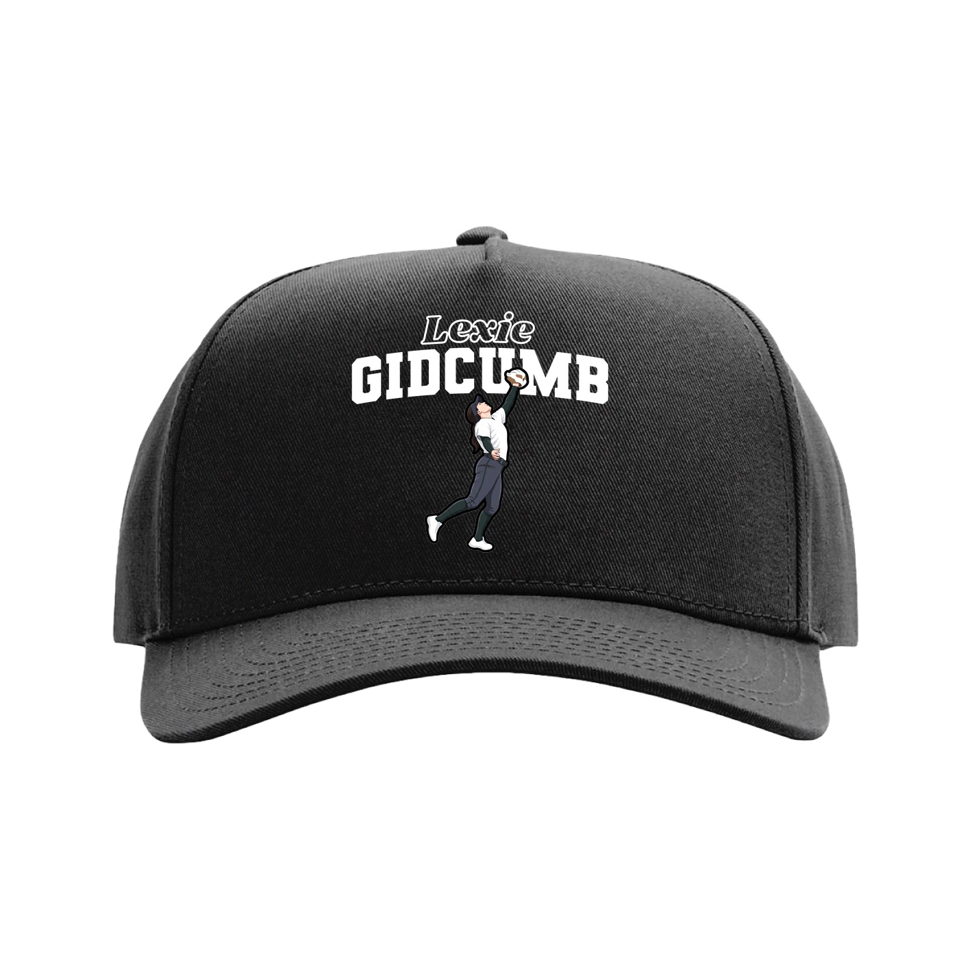 Full Fabric Five-Panel Champ Cap — Name Arch in Black