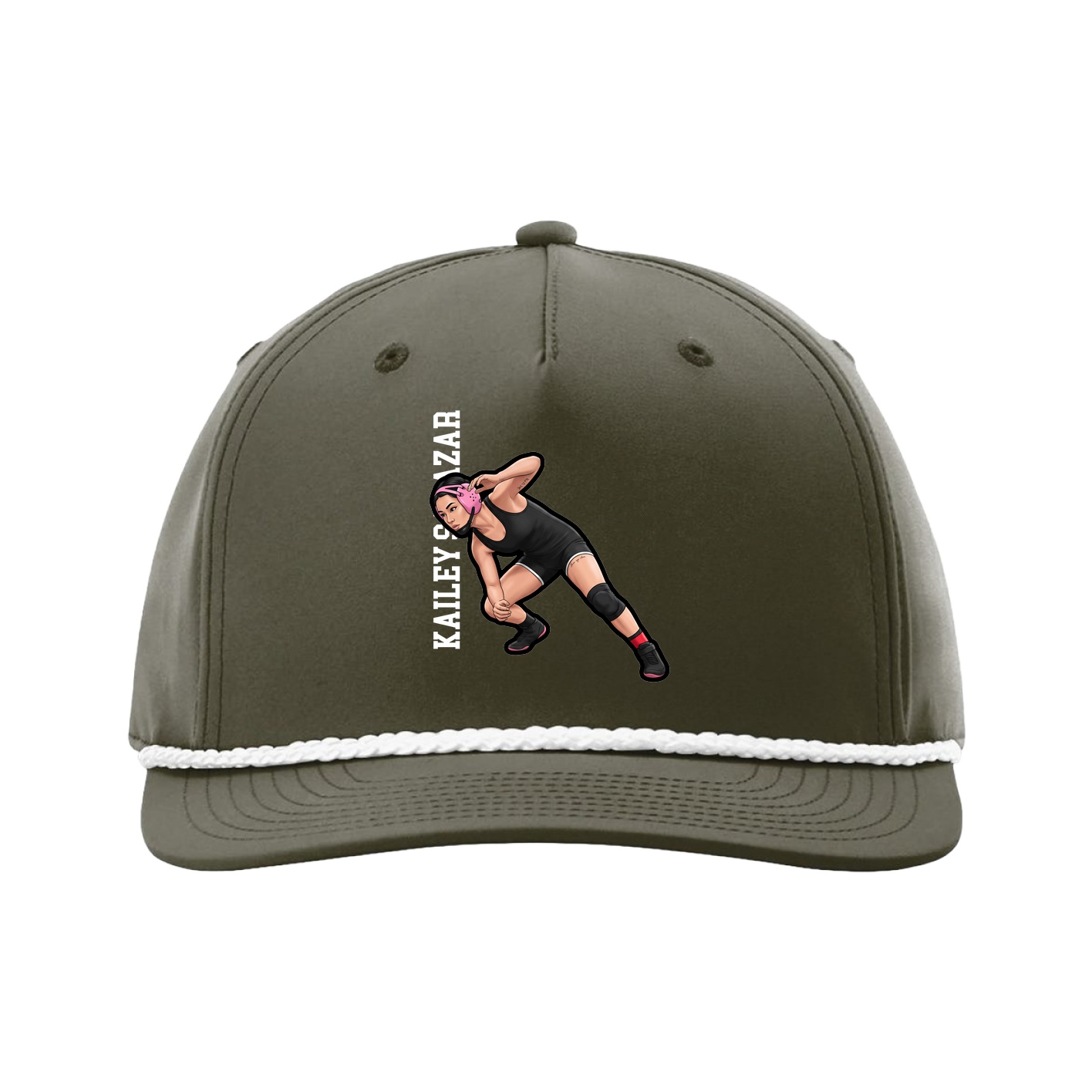 Five-Panel Classic Rope Cap — Name Vertical in Green
