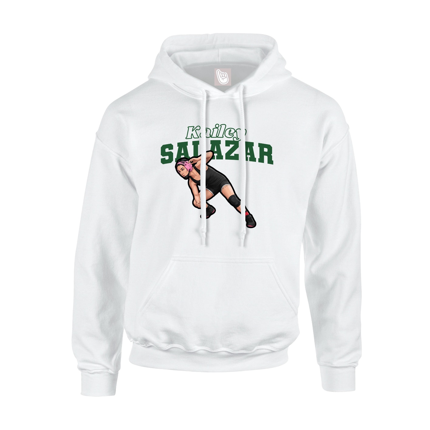 Youth Hoodie — Name Arch in White