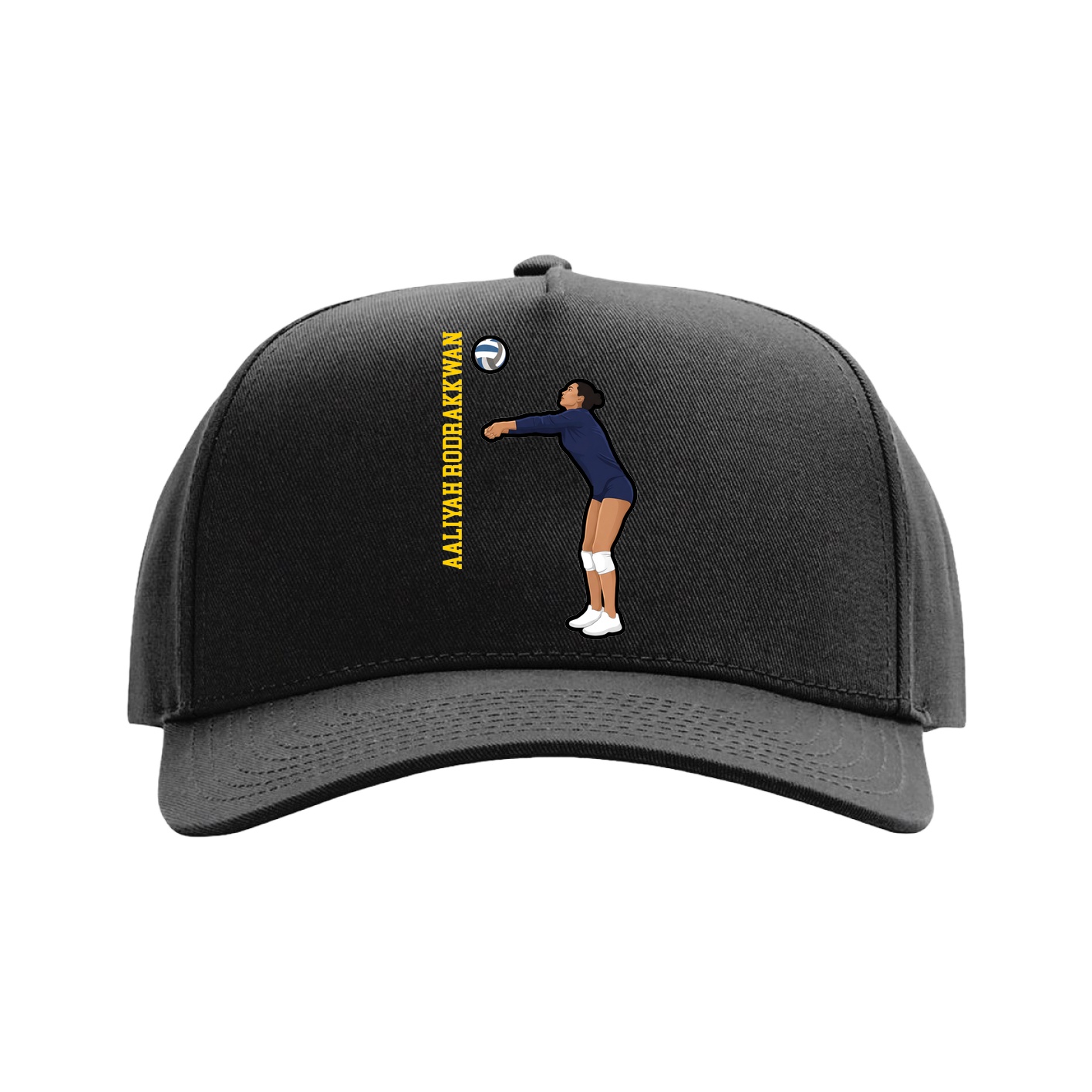 Full Fabric Five-Panel Champ Cap — Name Vertical in Black