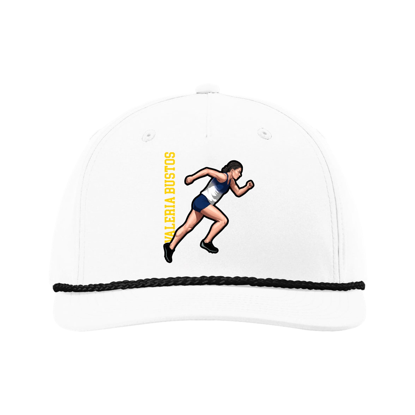 Five-Panel Classic Rope Cap — Name Vertical in White