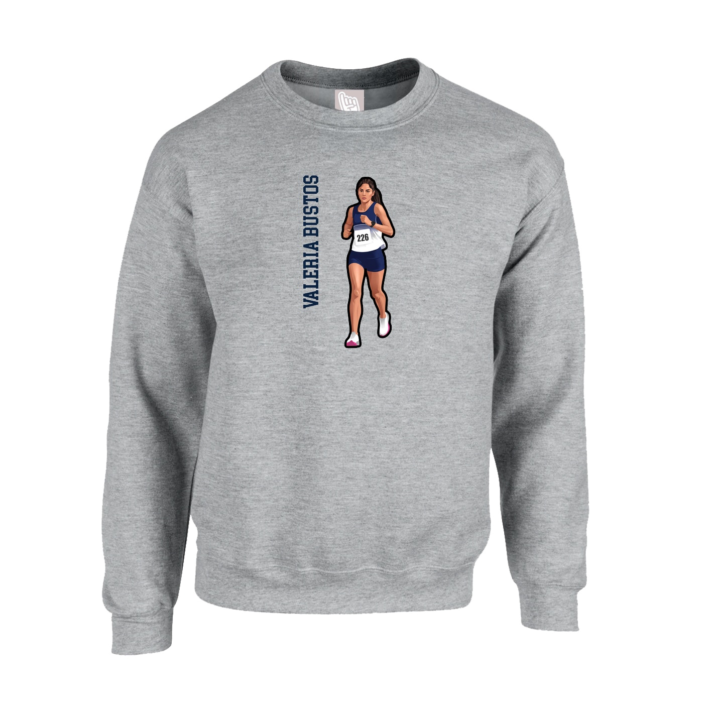 Fleece Crew — Name Vertical in Grey