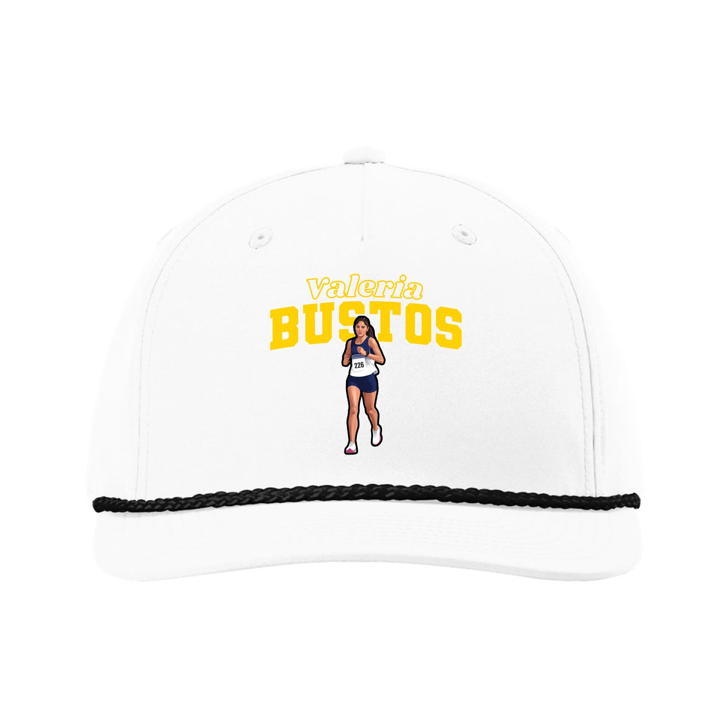Five-Panel Classic Rope Cap — Name Arch in White