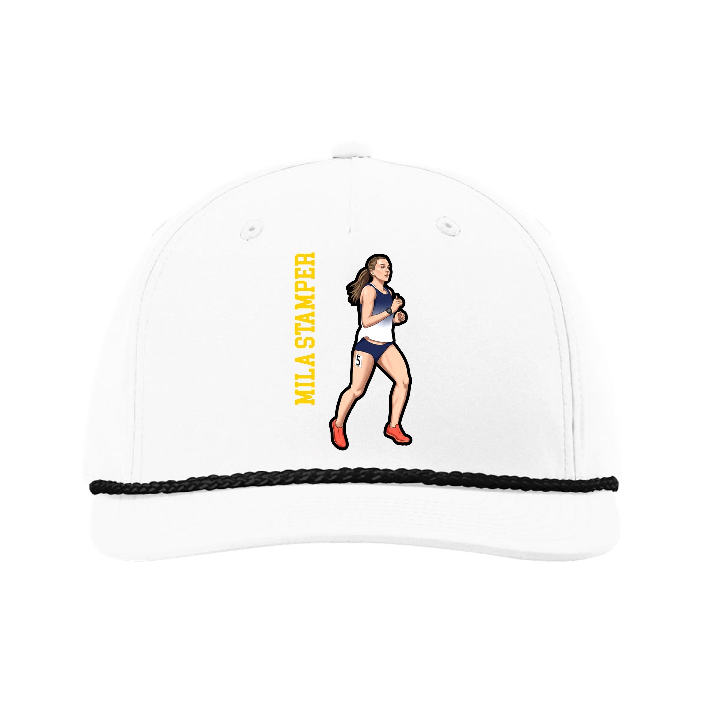 Five-Panel Classic Rope Cap — Name Vertical in White