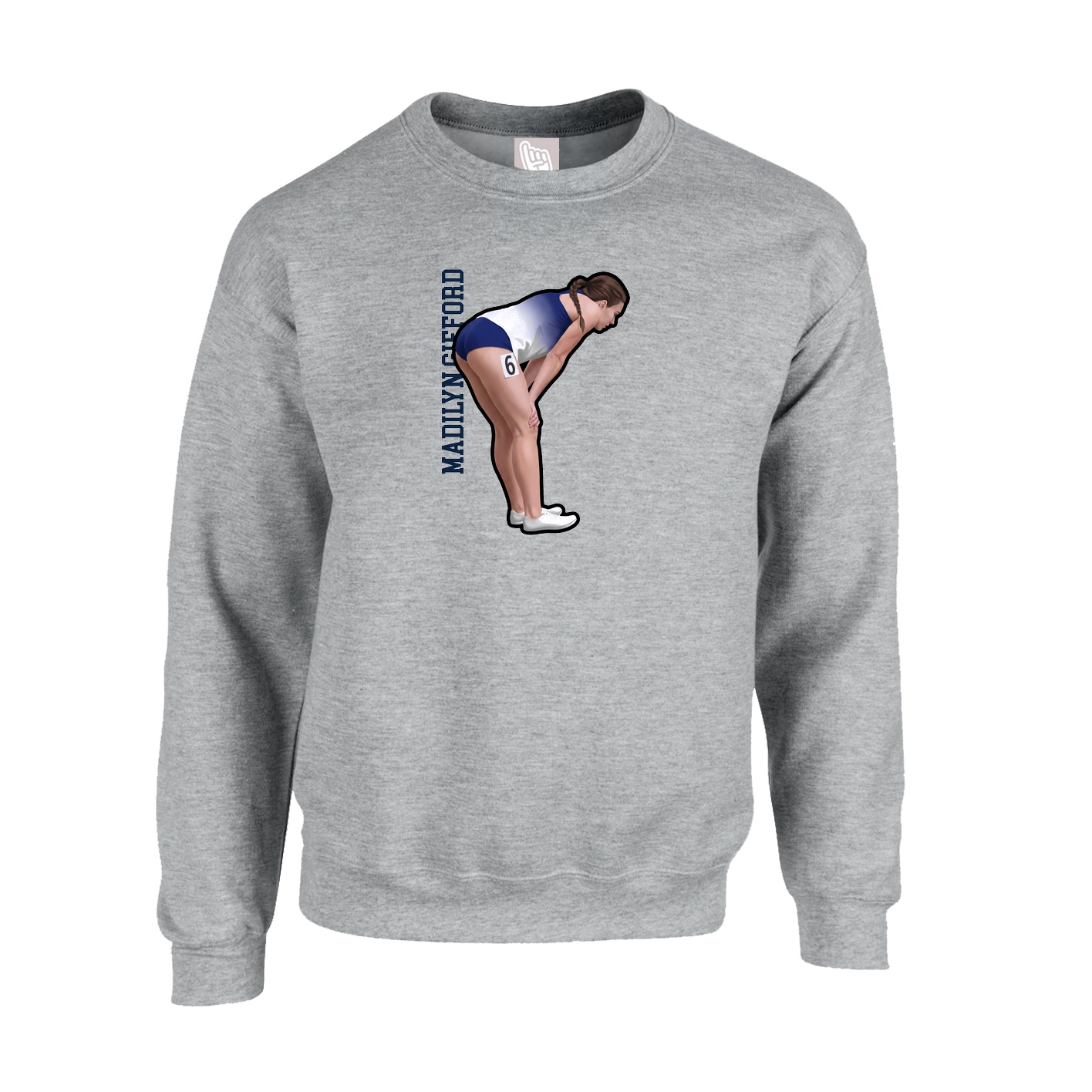 Fleece Crew — Name Vertical in Grey