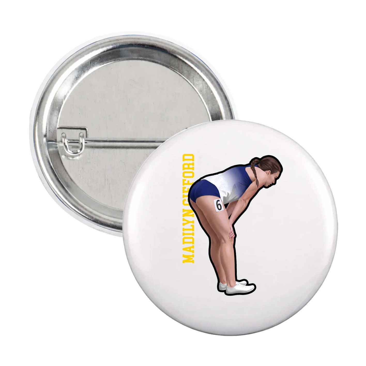 Game Day Button — Name Vertical in White