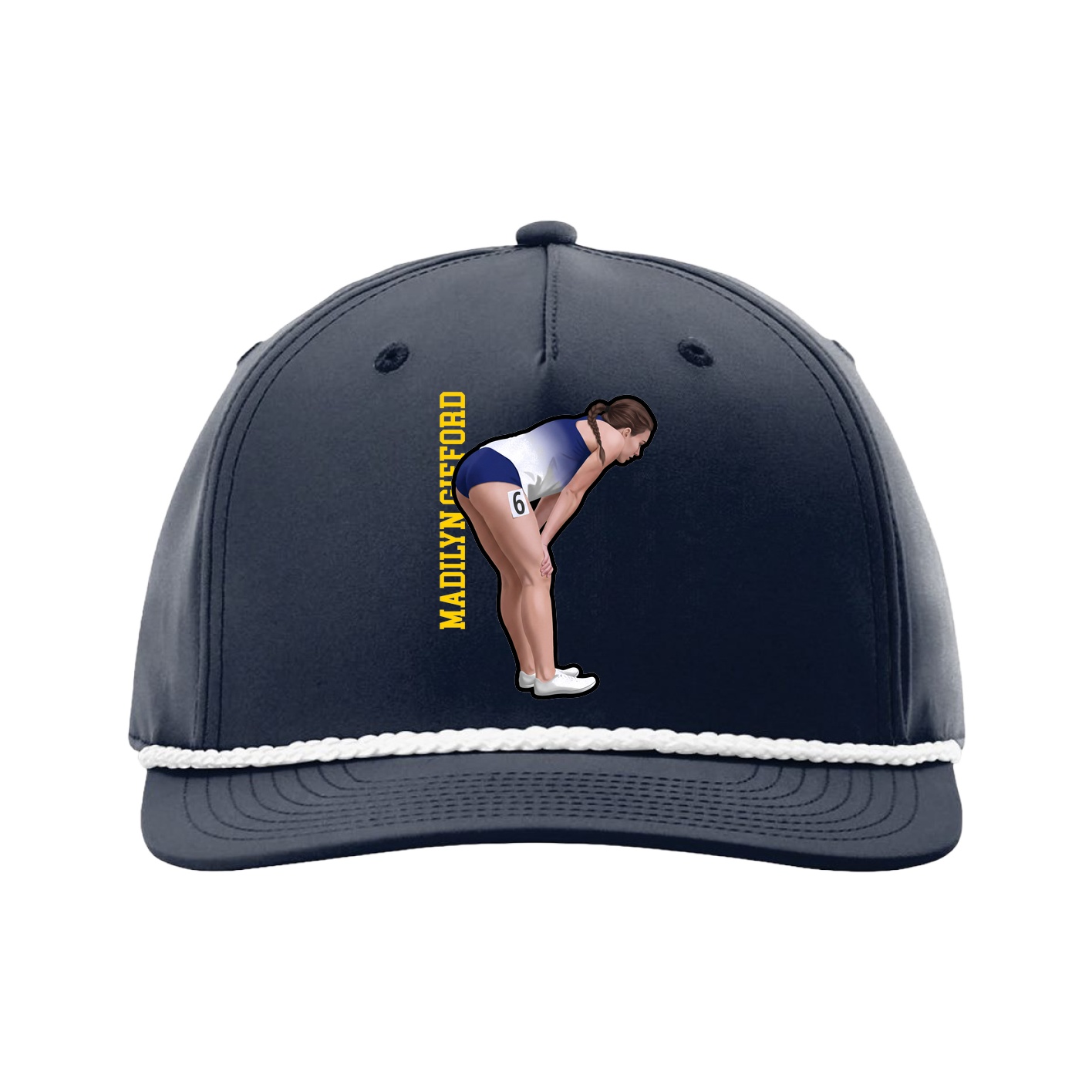 Five-Panel Classic Rope Cap — Name Vertical in Navy