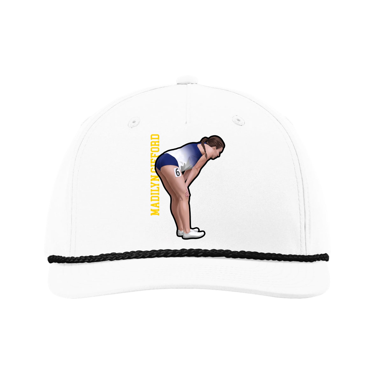 Five-Panel Classic Rope Cap — Name Vertical in White