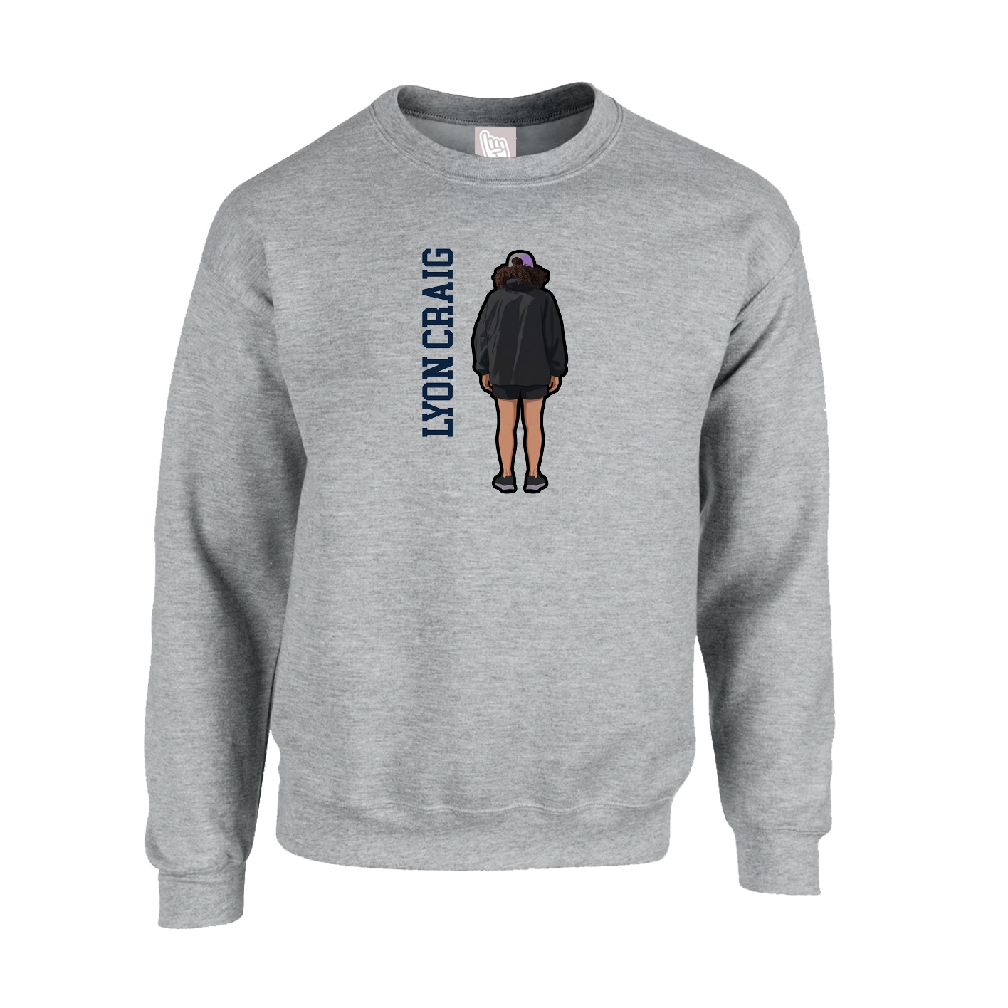 Fleece Crew — Name Vertical in Grey
