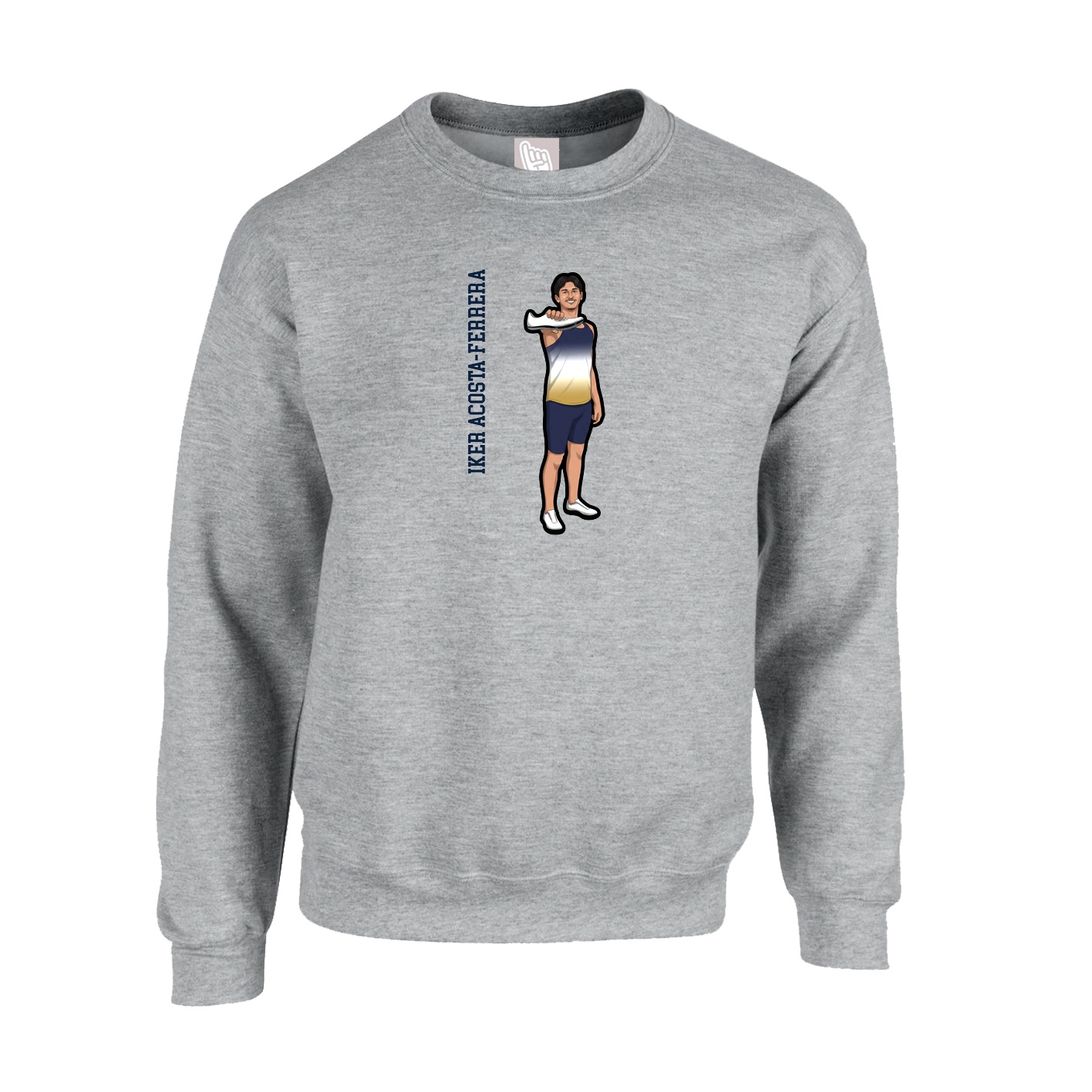 Fleece Crew — Name Vertical in Grey