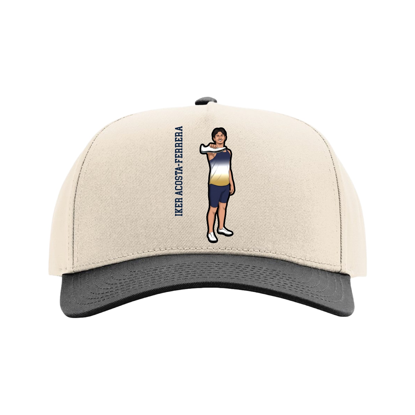 Full Fabric Five-Panel Champ Cap — Name Vertical in Cream/Black