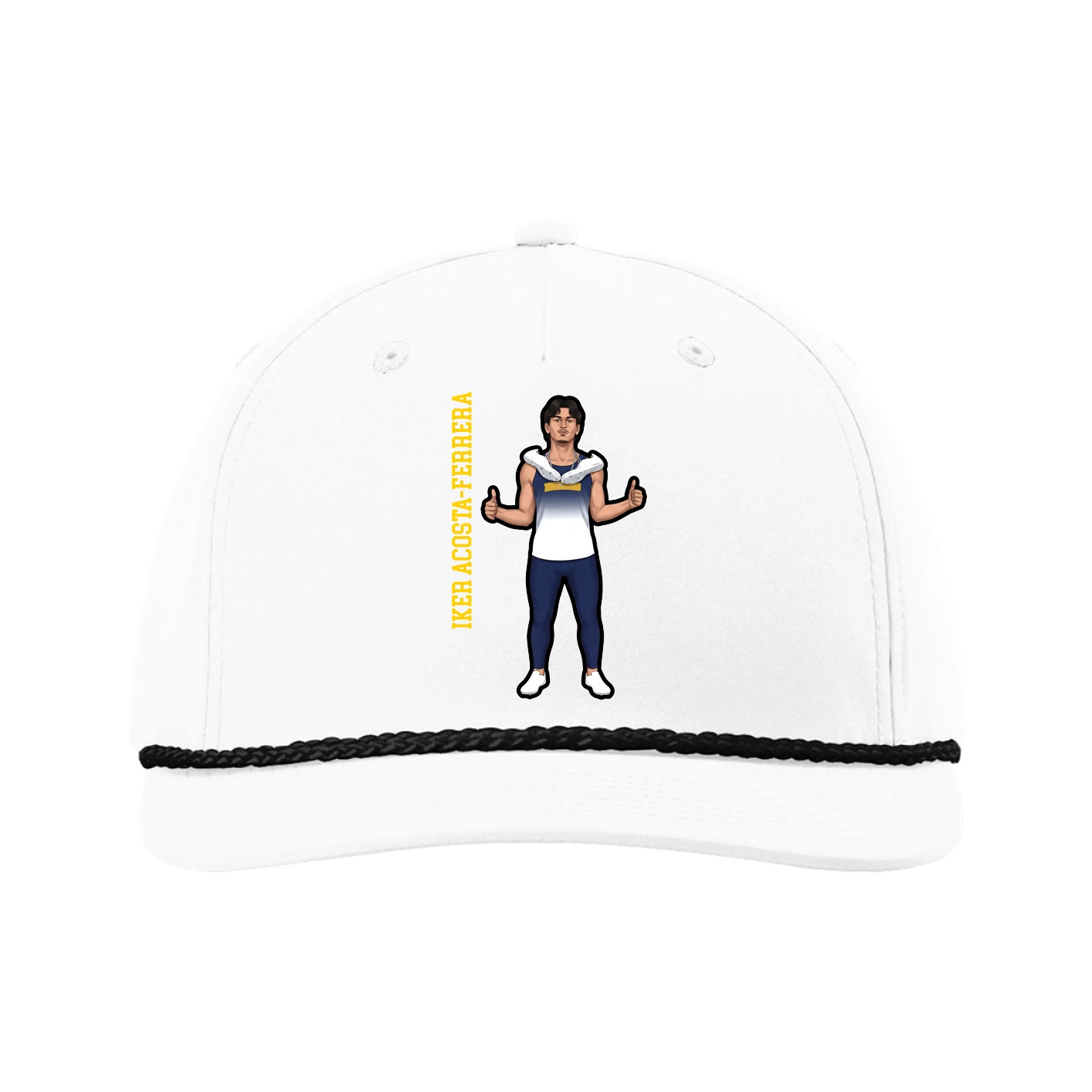 Five-Panel Classic Rope Cap — Name Vertical in White