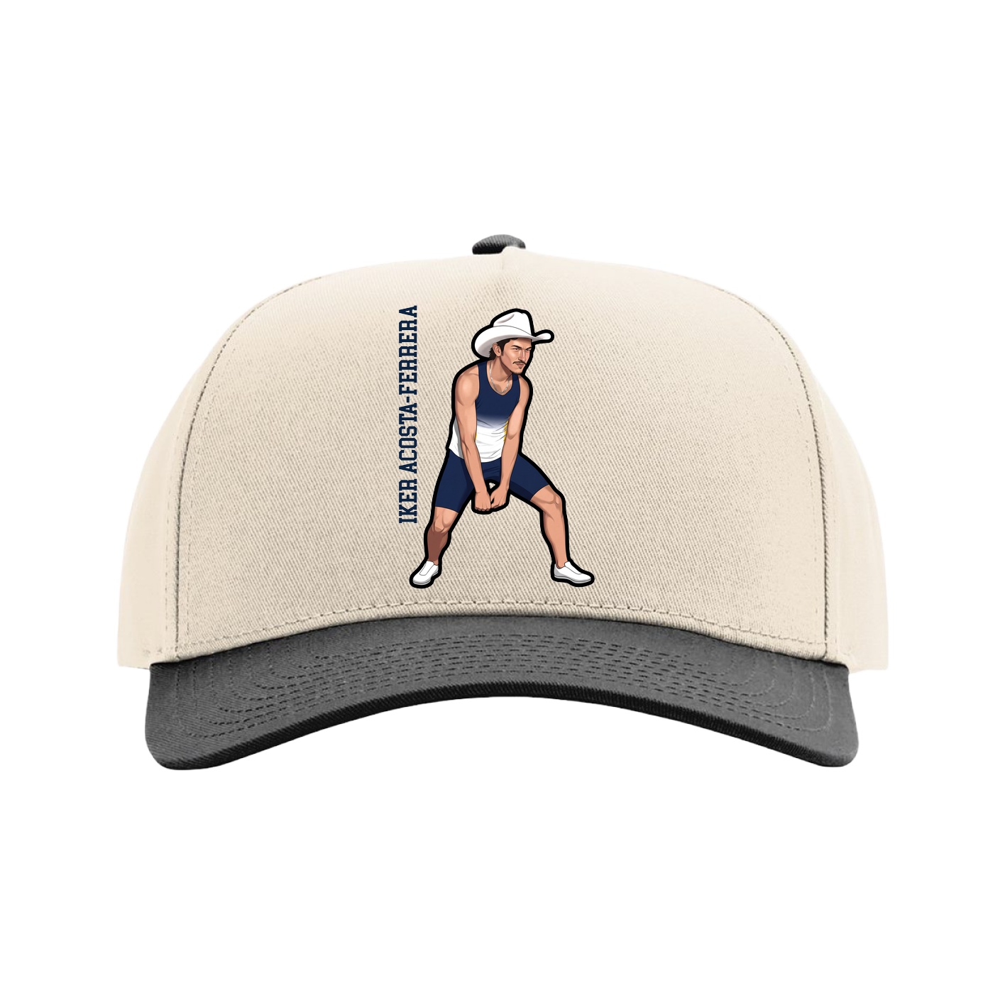 Full Fabric Five-Panel Champ Cap — Name Vertical in Cream/Black