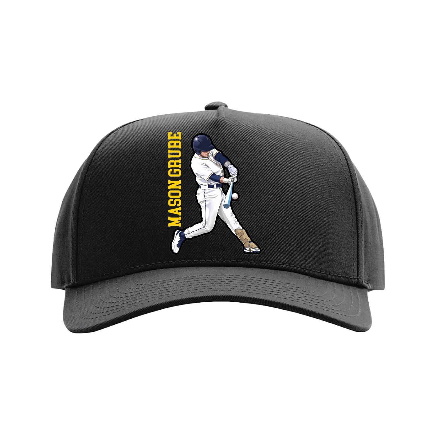 Full Fabric Five-Panel Champ Cap — Name Vertical in Black