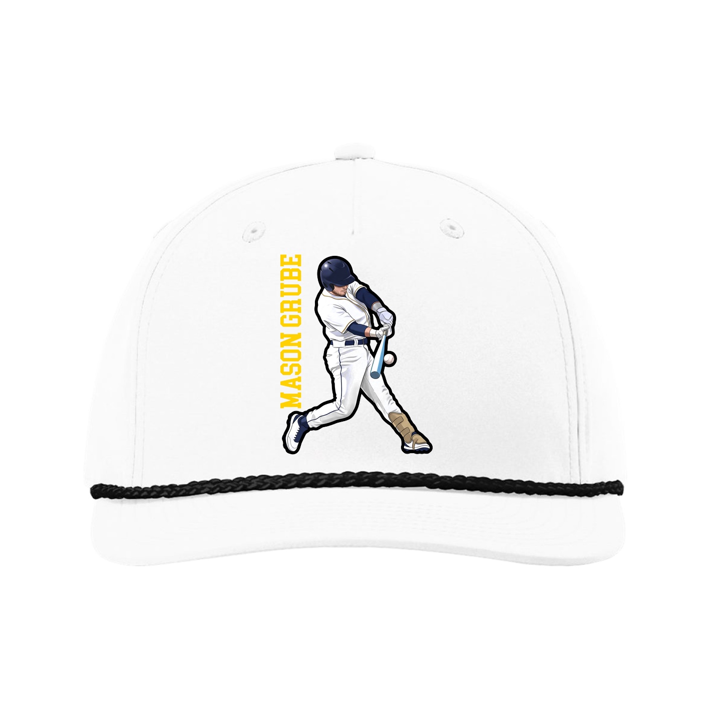Five-Panel Classic Rope Cap — Name Vertical in White