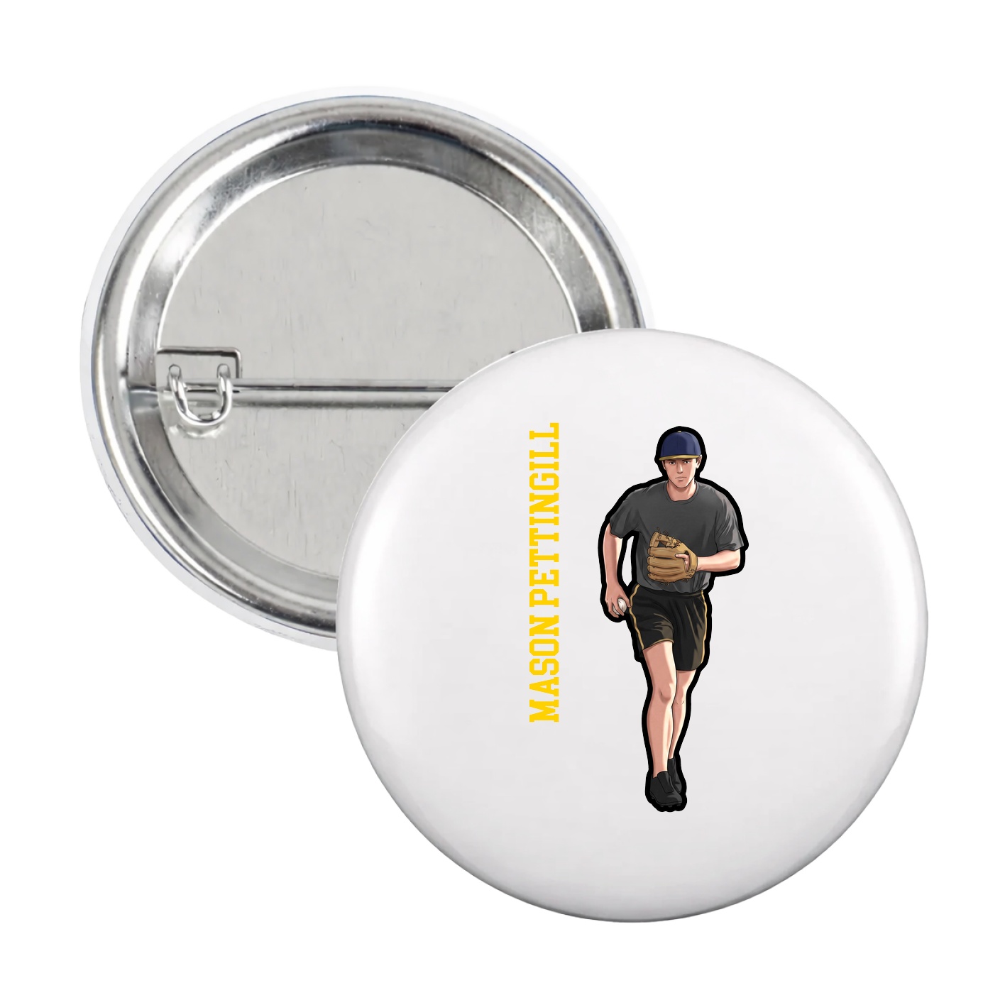 Game Day Button — Name Vertical in White