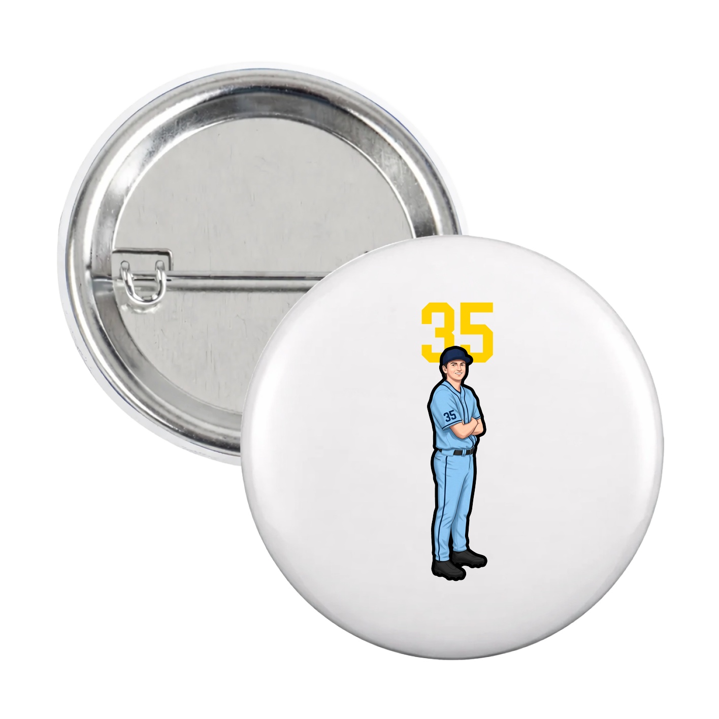 Game Day Button — Number Top in White