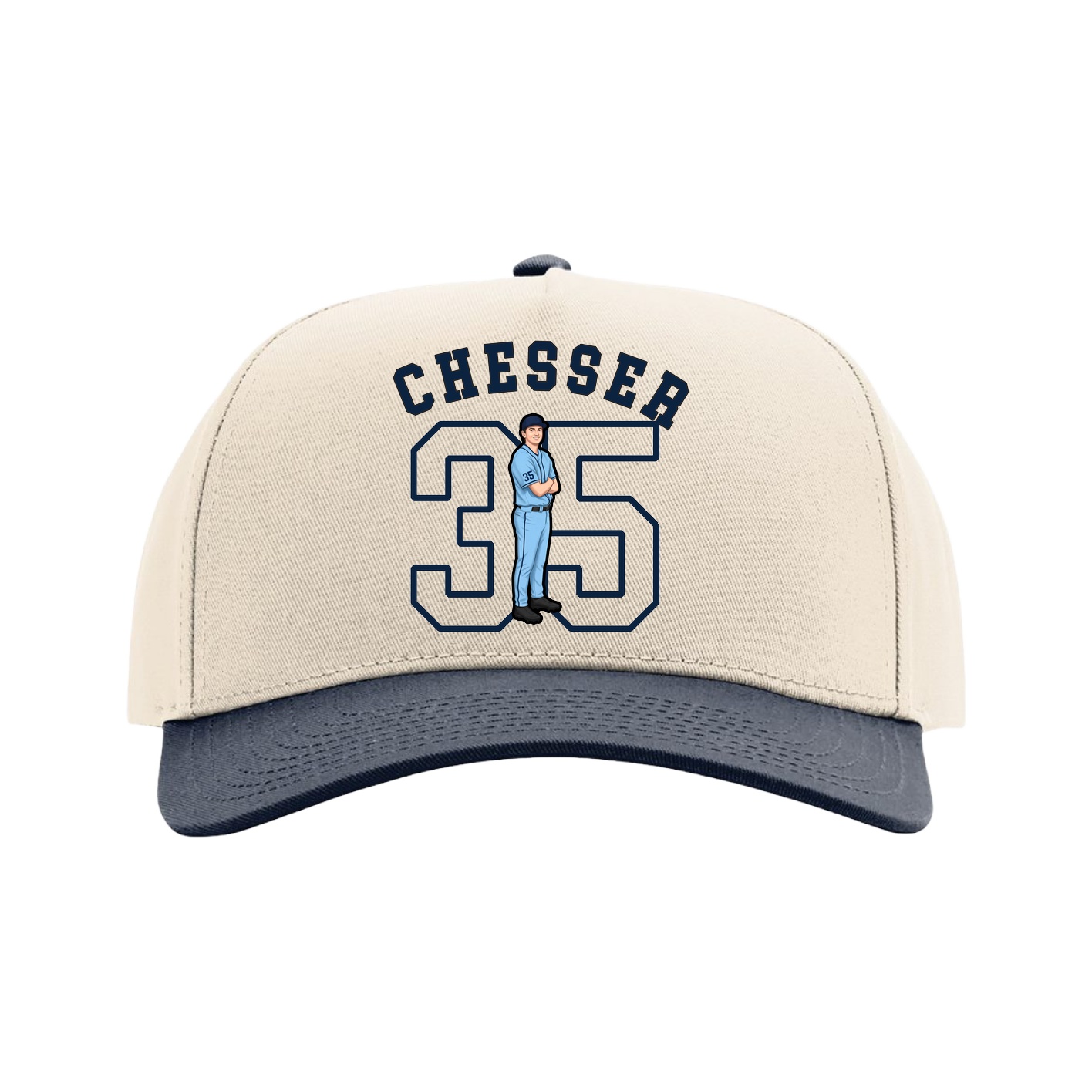 Full Fabric Five-Panel Champ Cap — Shirsey Arch in Cream/Navy