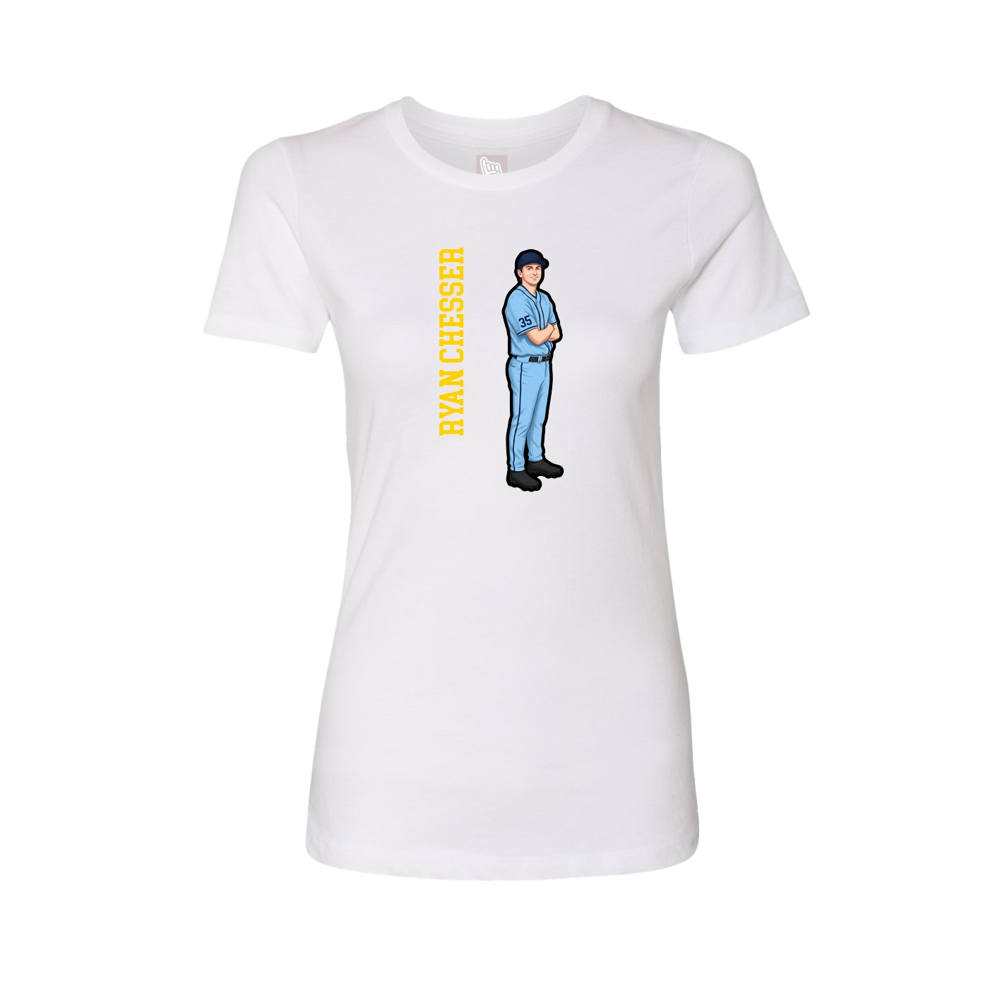 Fitted Women's Tee — Name Vertical in White