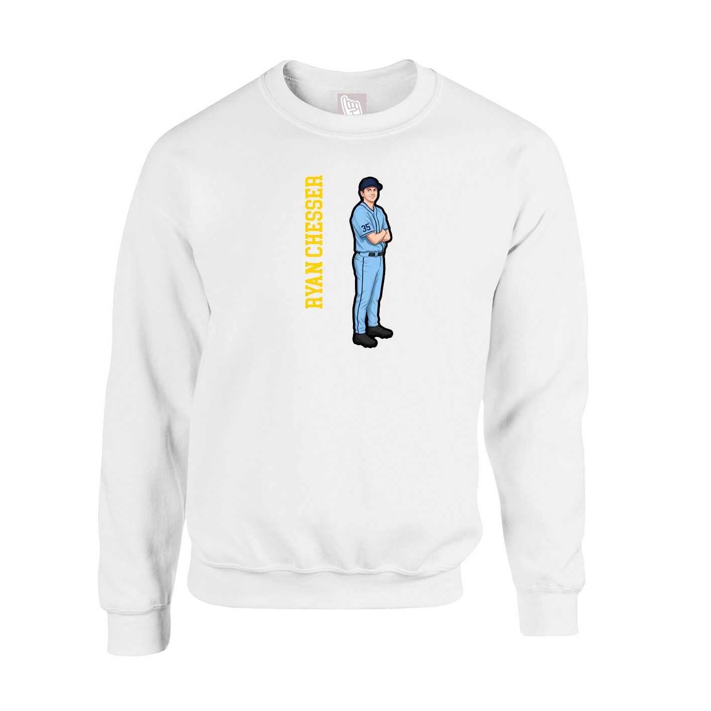 Fleece Crew — Name Vertical in White