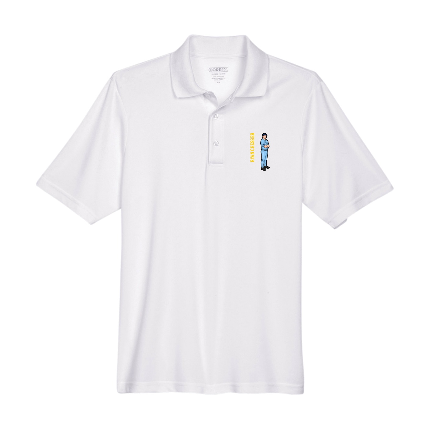 Performance Polo — Name Vertical in White