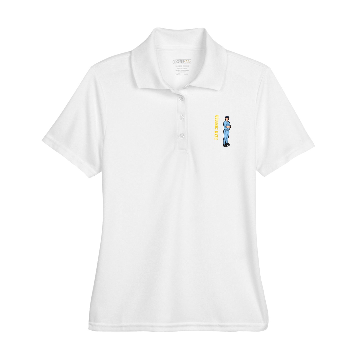 Womens Performance Polo — Name Vertical in White
