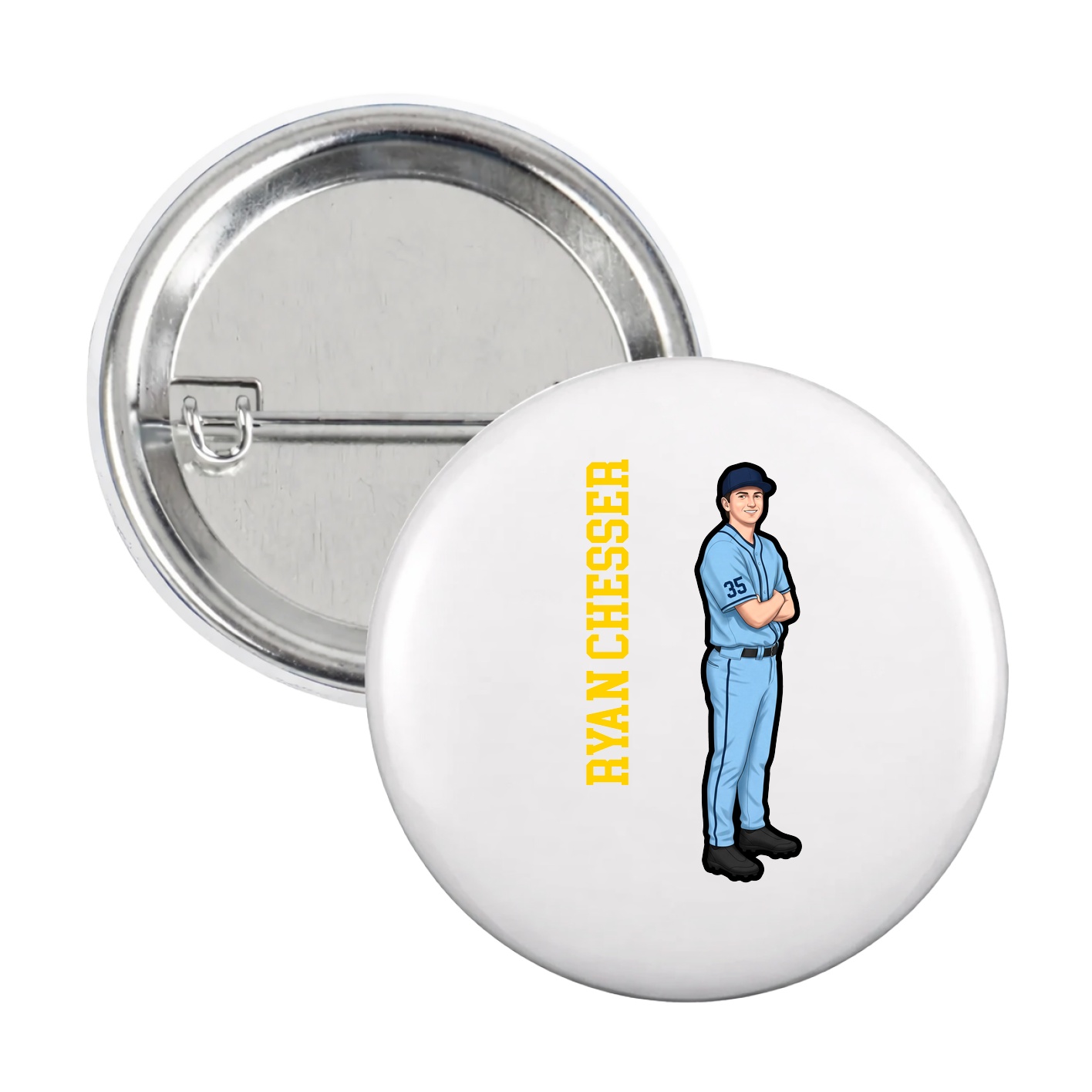 Game Day Button — Name Vertical in White