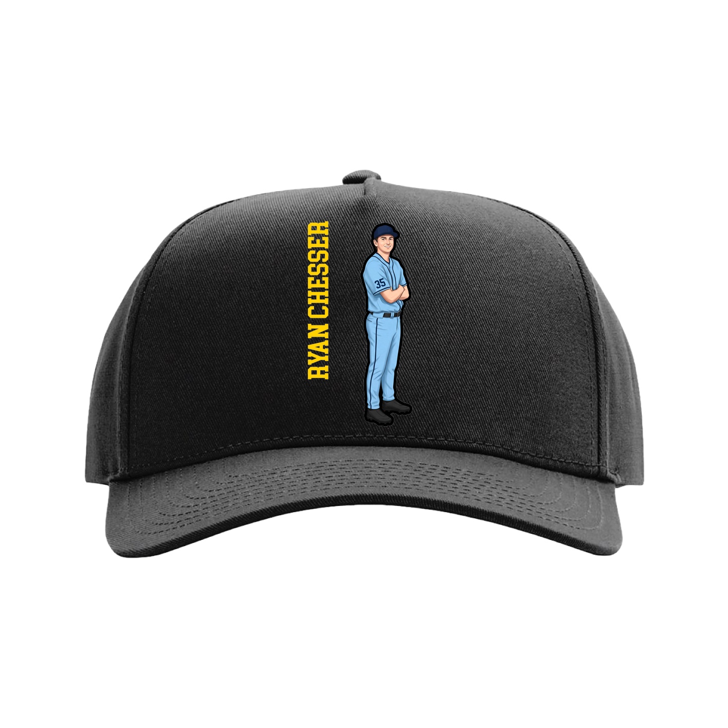 Full Fabric Five-Panel Champ Cap — Name Vertical in Black