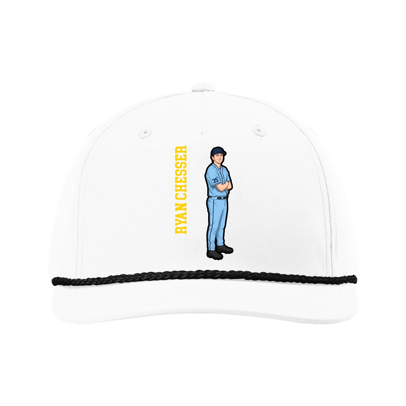 Five-Panel Classic Rope Cap — Name Vertical in White