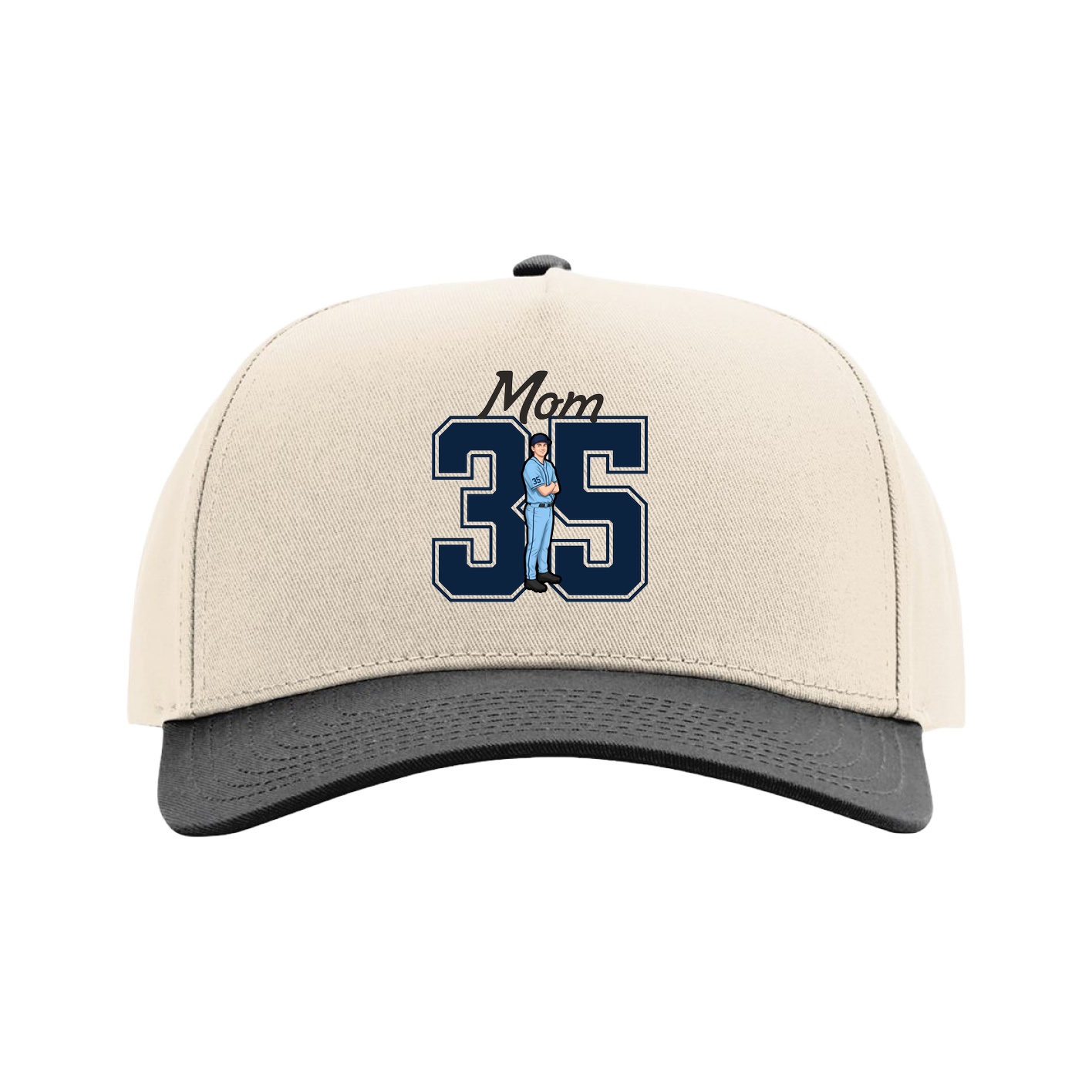 Full Fabric Five-Panel Champ Cap — Mothers Day Shirsey in Cream/Black