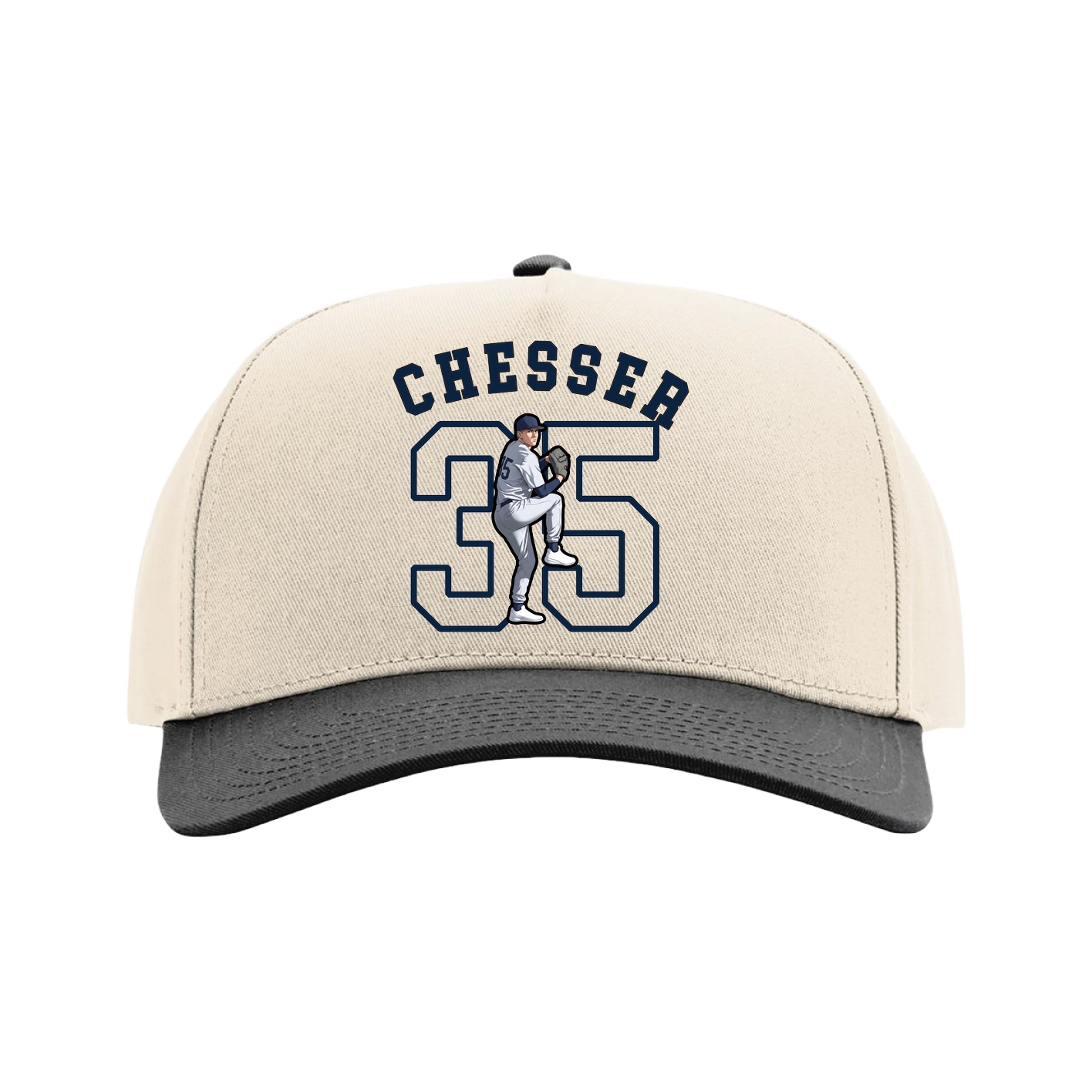 Full Fabric Five-Panel Champ Cap — Shirsey Arch in Cream/Black