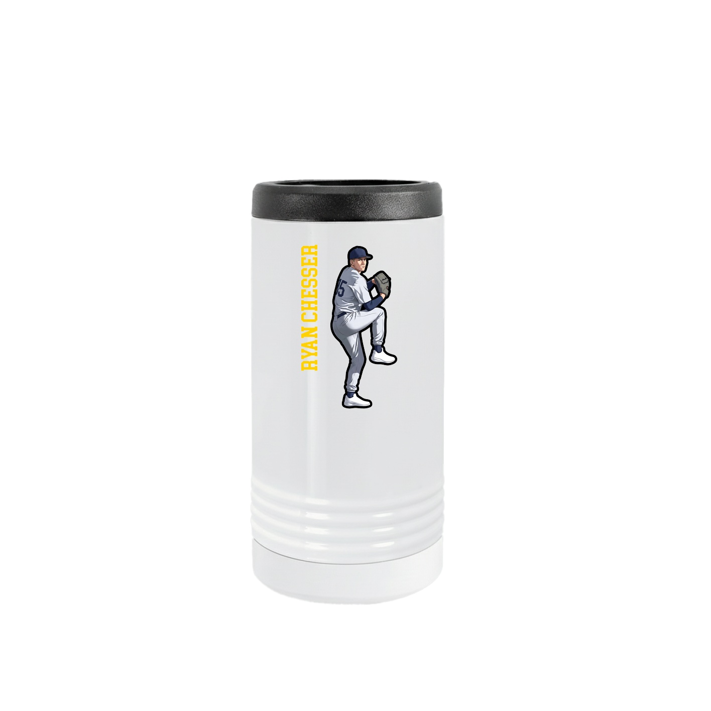 Slim Beverage Holder — Name Vertical in White