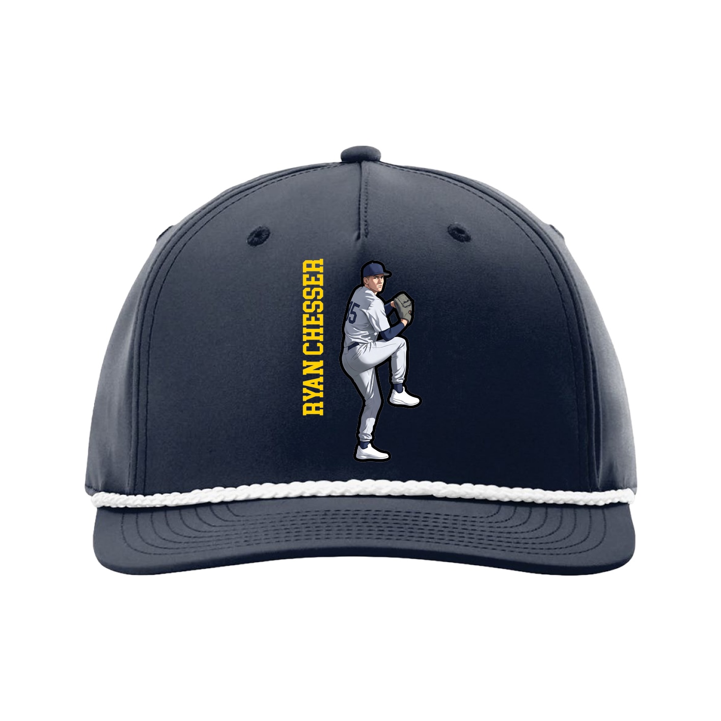 Five-Panel Classic Rope Cap — Name Vertical in Navy
