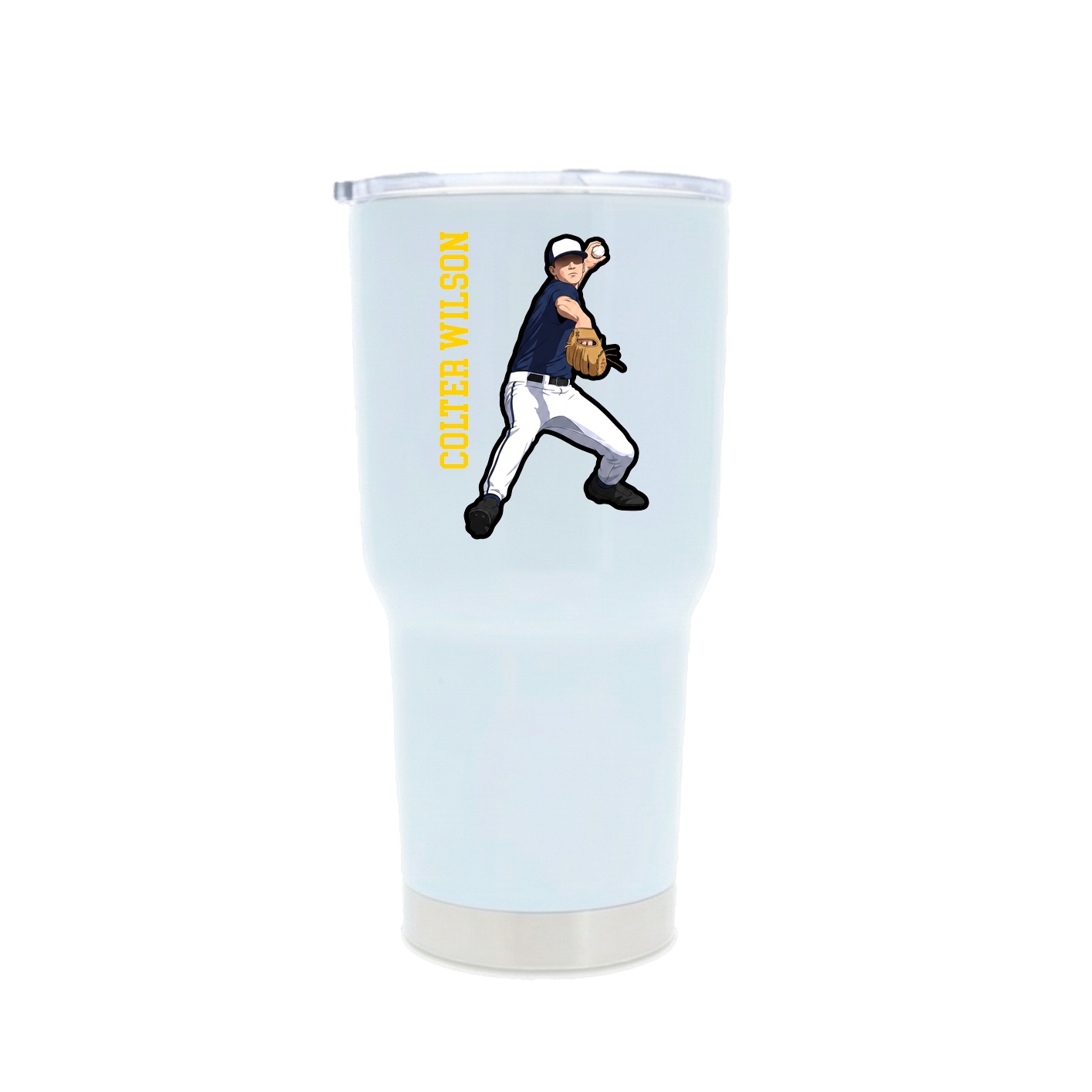 30oz Stainless Steel Tumbler — Name Vertical in White