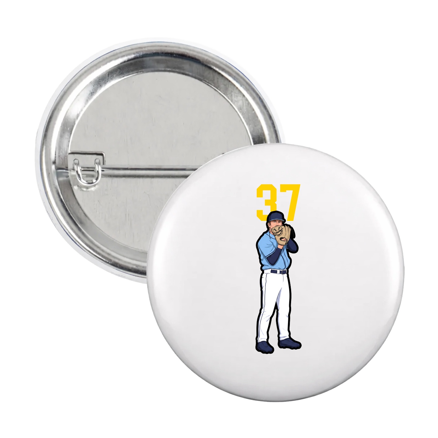 Game Day Button — Number Top in White