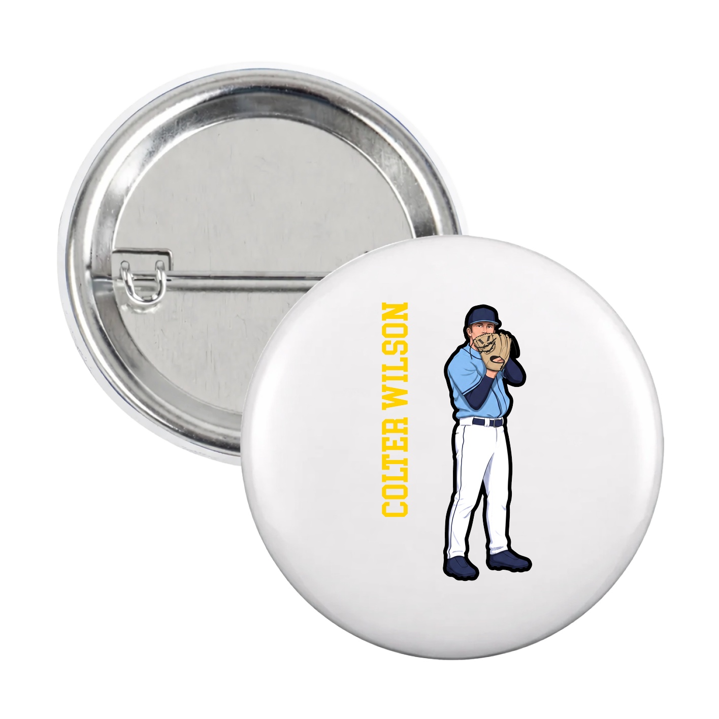 Game Day Button — Name Vertical in White