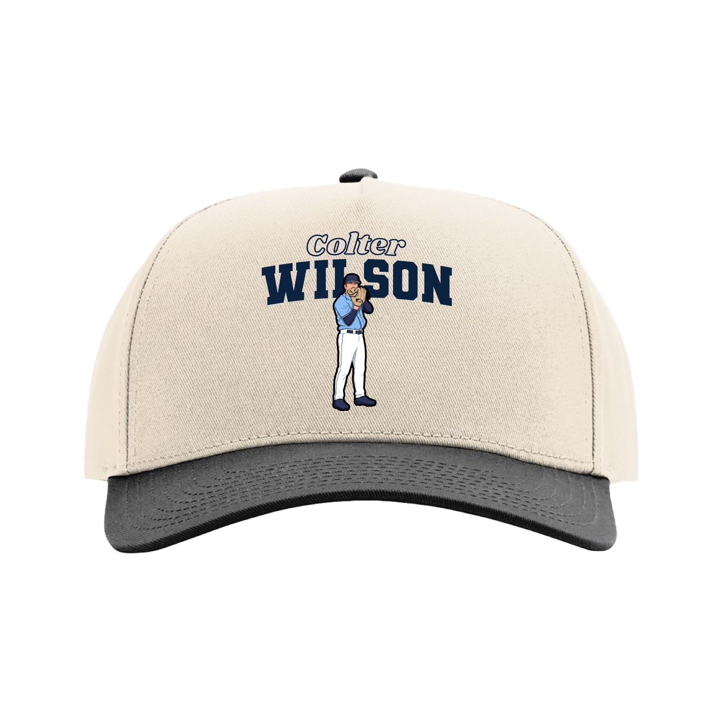 Full Fabric Five-Panel Champ Cap — Name Arch in Cream/Black