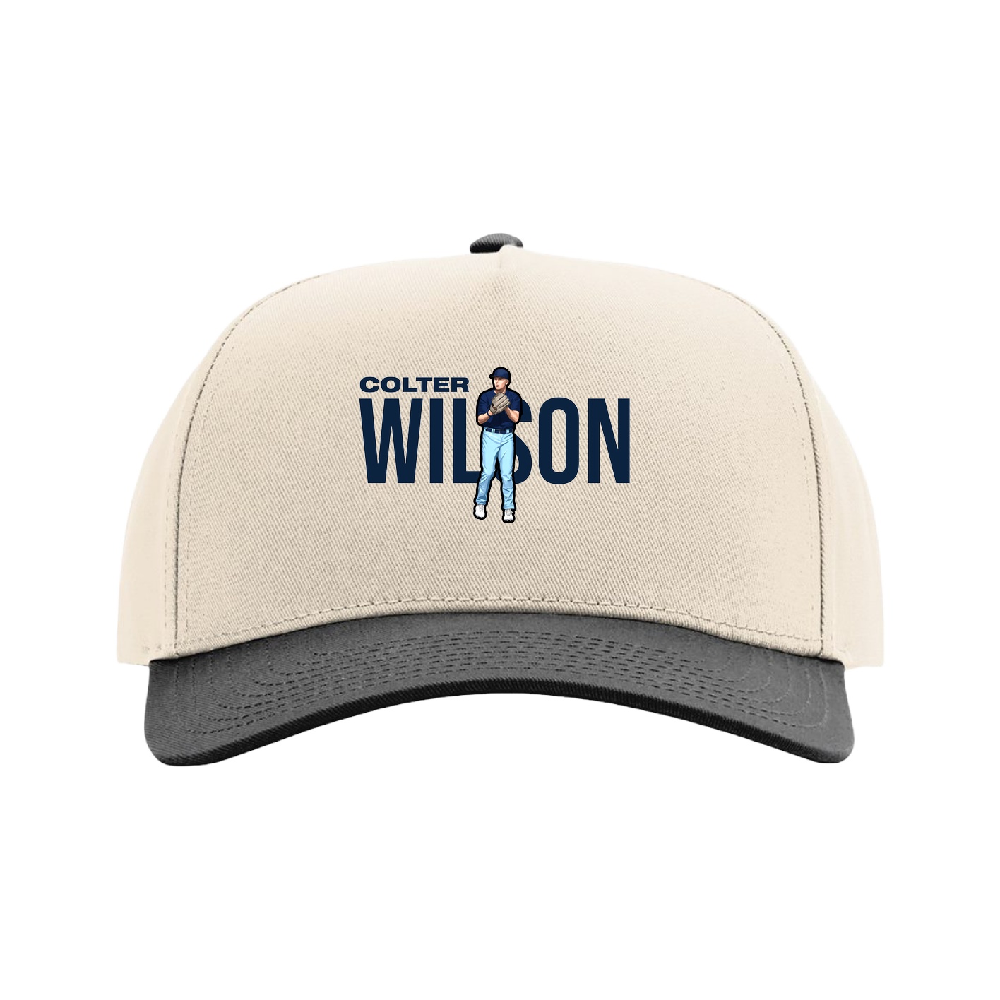Full Fabric Five-Panel Champ Cap — Player Name in Cream/Black