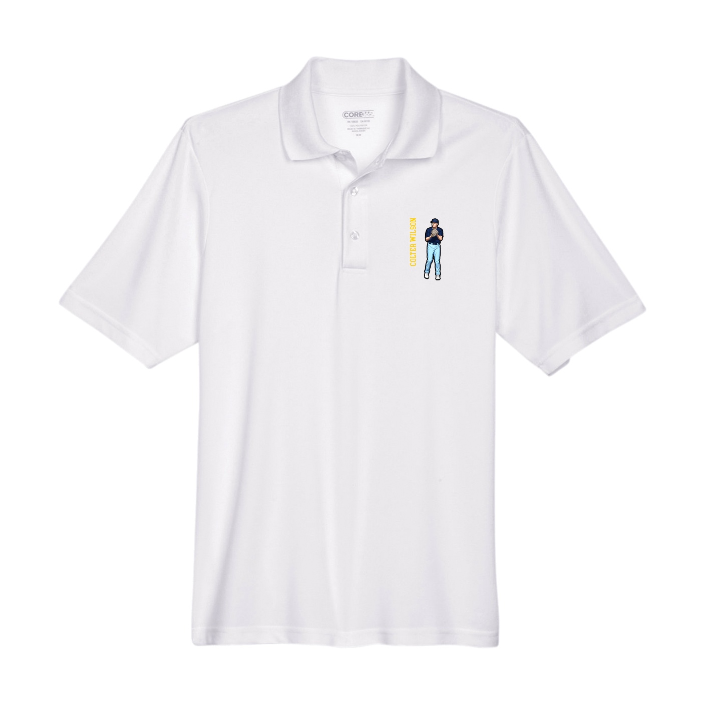 Performance Polo — Name Vertical in White