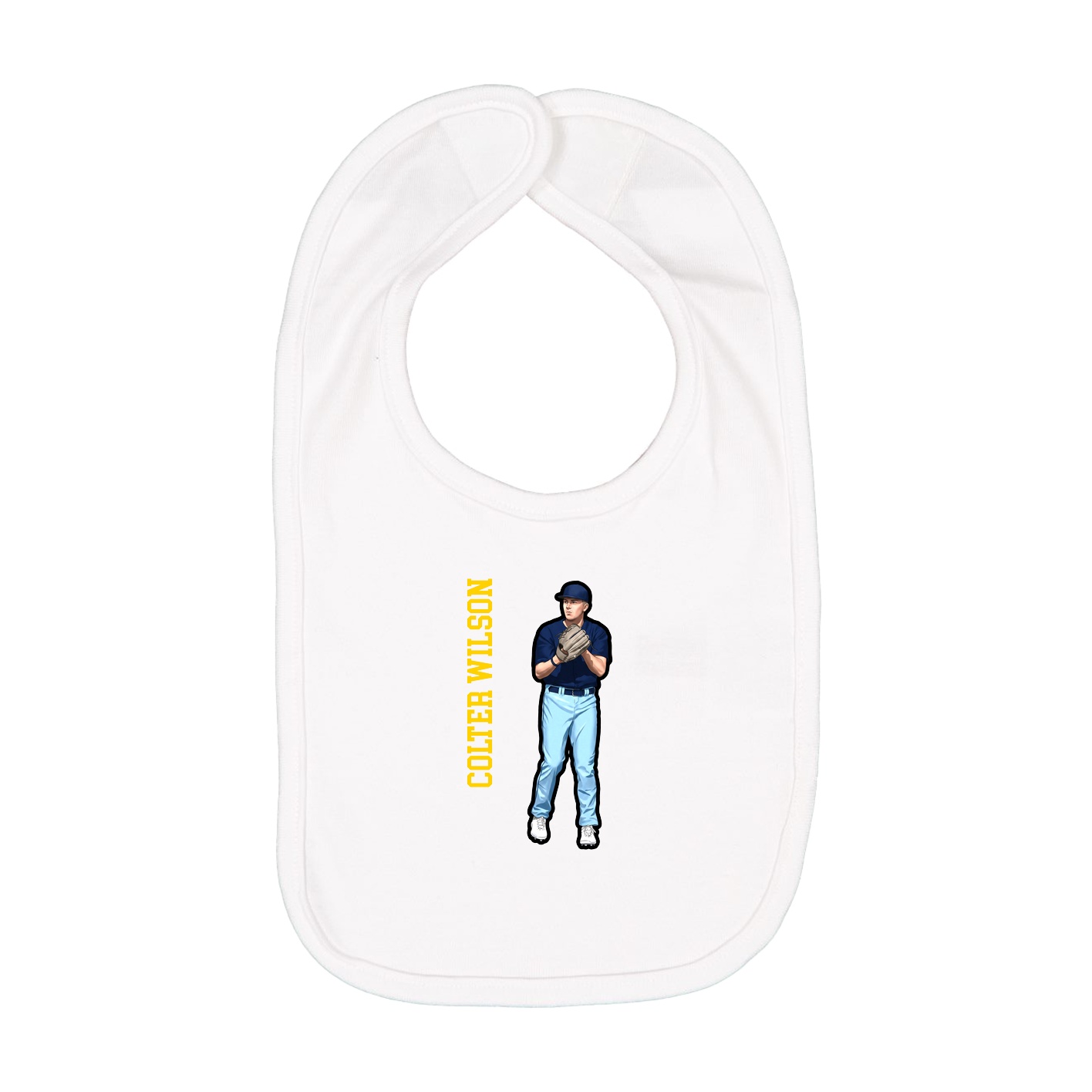 Infant Bib — Name Vertical in White