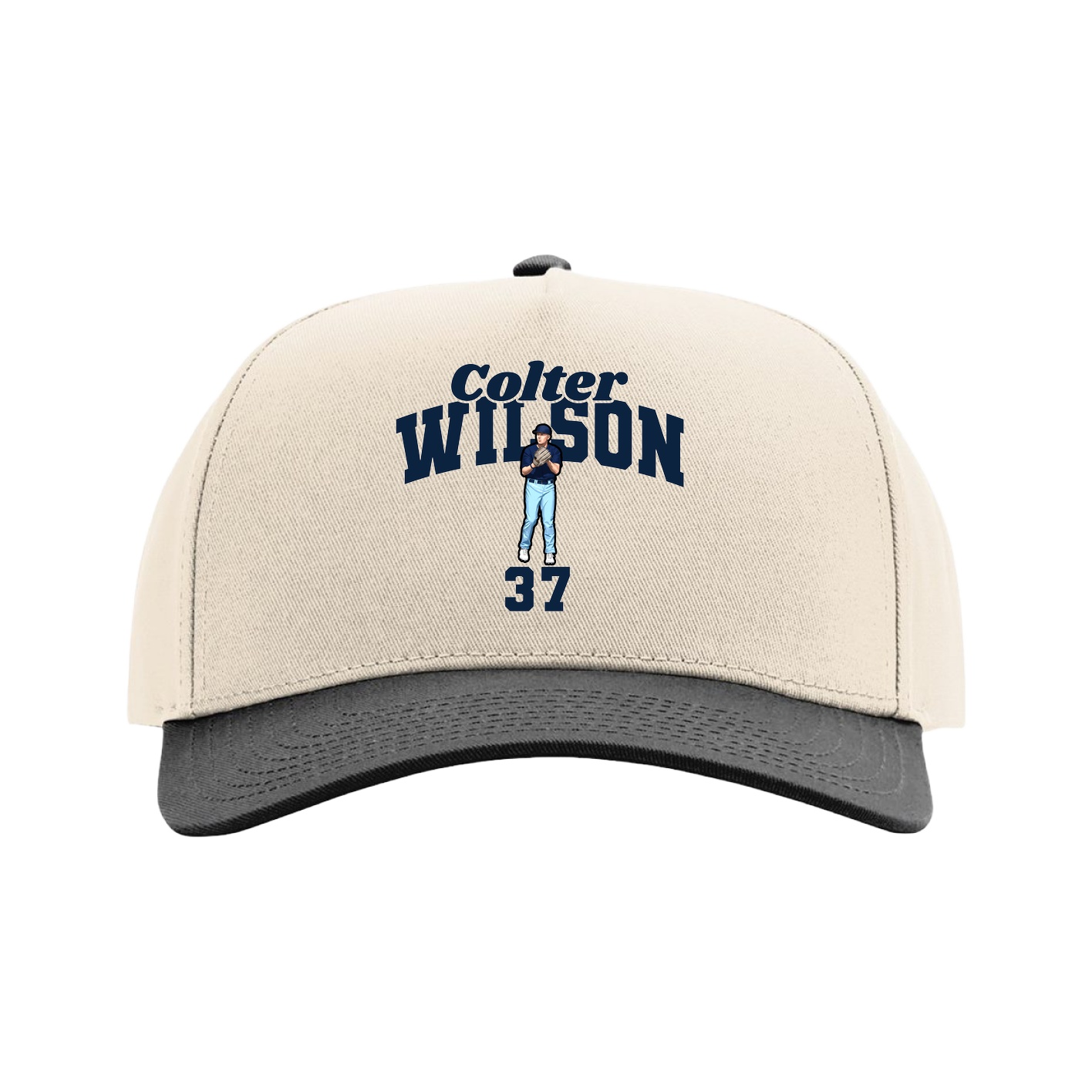 Full Fabric Five-Panel Champ Cap — Signature Arch in Cream/Black