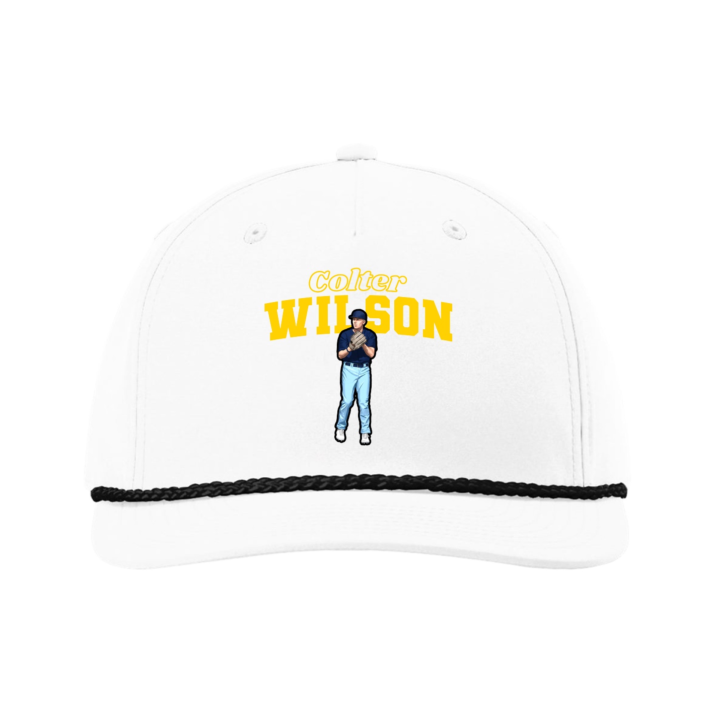 Five-Panel Classic Rope Cap — Name Arch in White