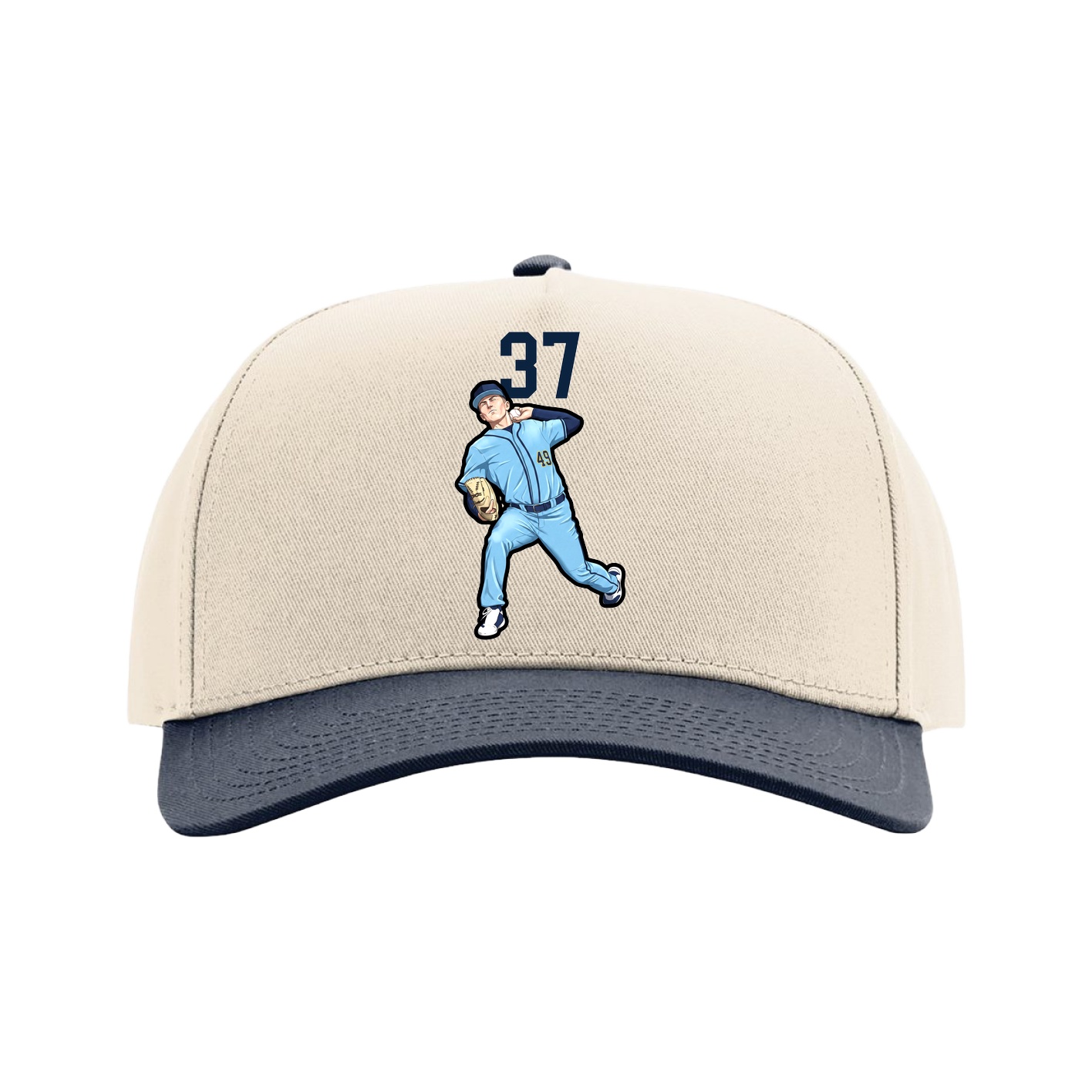 Full Fabric Five-Panel Champ Cap — Number Top in Cream/Navy
